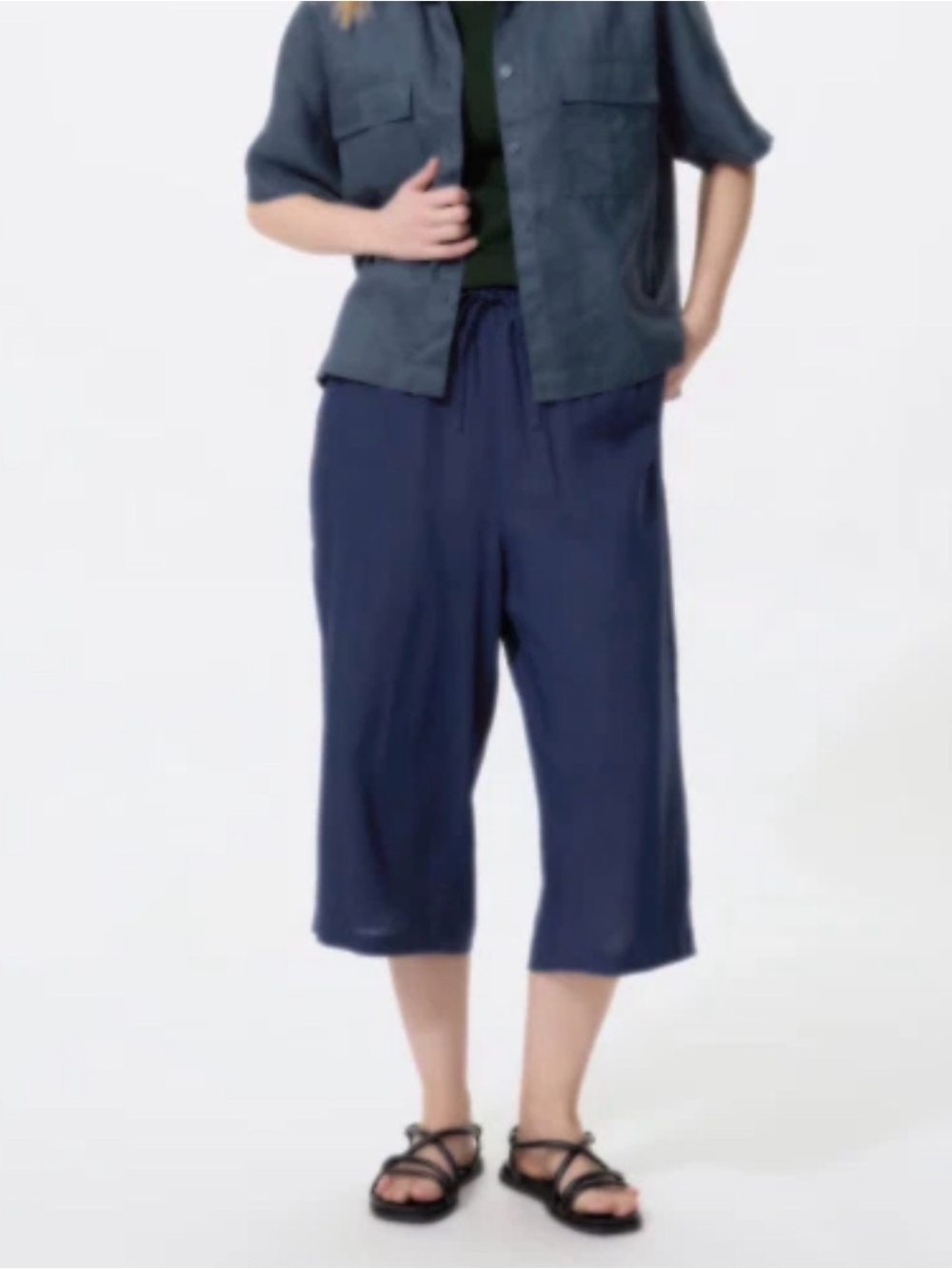 UNIQLO Rayon RELACO 3/4 Cropped Shorts Navy Blue wide leg pants Women’s L